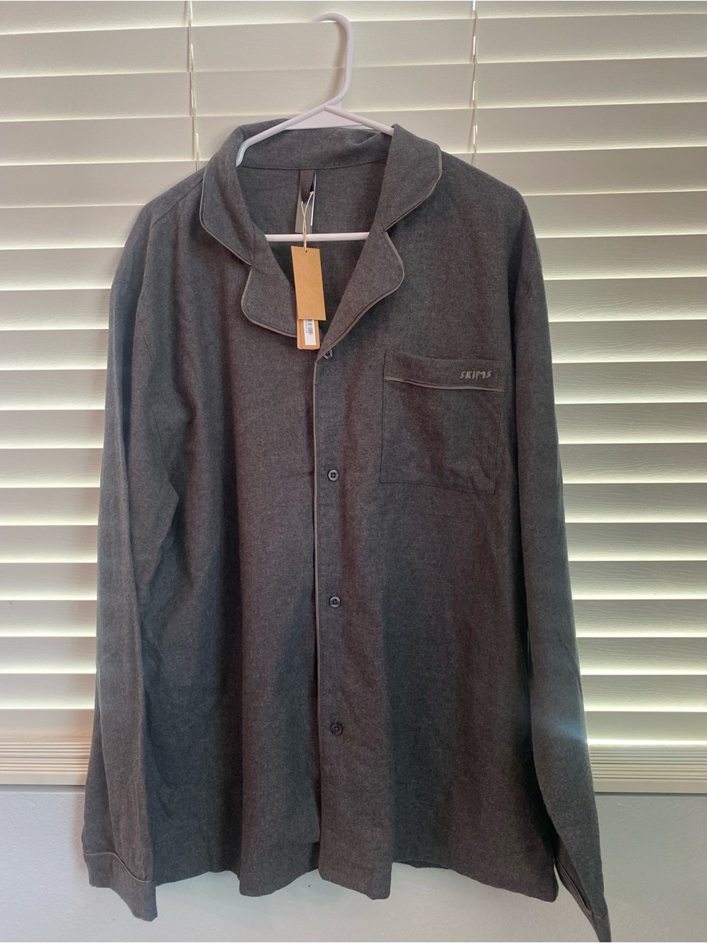 SKIMS Gray Button-Up Pajama Top with Contrast Piping